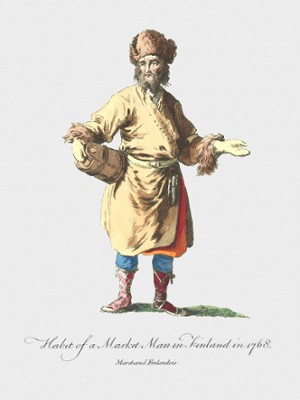 Habit of a Market Man in Finland in 1768 - Classic Black & White Print In The Living Room