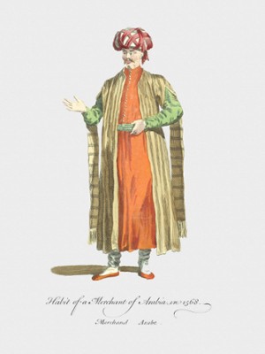 Habit of a Merchant of Arabia in 1568 - Classic Black & White Print In The Living Room