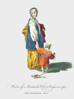 Habit of a Merchant's Wife in Russia in 1765 - Classic Black & White Print On A Wall