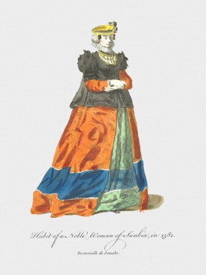 Habit of a Noble Woman of Swabia in 1581 - Classic Black & White Print