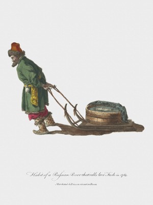 Habit of a Russian Boor that Sells Live Fish in 1765 - Classic Black & White Print