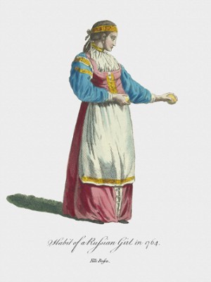 Habit of a Russian Girl in 1764 - Classic Black & White Print