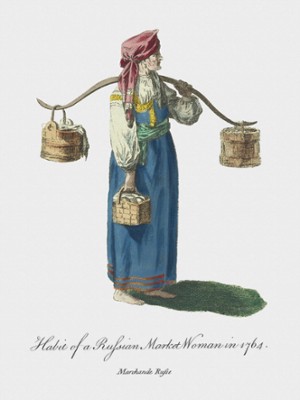 Habit of a Russian Market Woman in 1764 - Classic Black & White Print In The Living Room