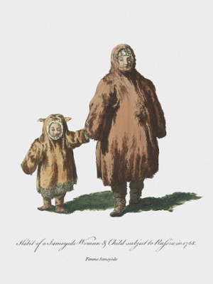 Habit of a Samoyede Woman and Child Subject to Russia in 1768
