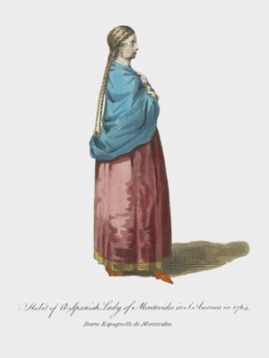 Habit of a Spanish Lady of Montevideo in South America in 1764 - Classic Black & White Print On A Wall