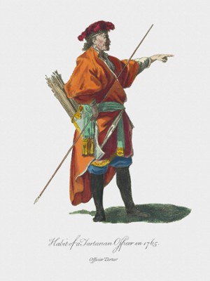 Habit of a Tartarian Officer in 1765 - Classic Black & White Print On A Wall