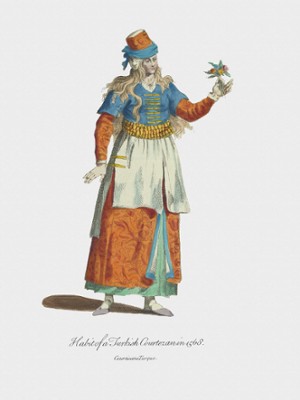 Habit of a Turkish Courtezan in 1568 - Classic Black & White Print In The Living Room