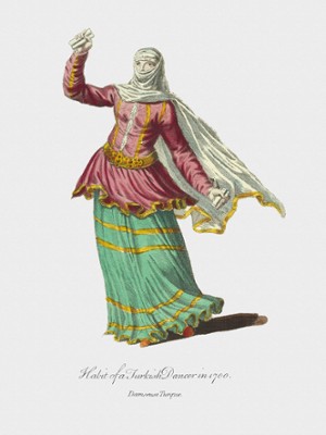 Habit of a Turkish Dancer in 1700 - Classic Black & White Print In The Living Room