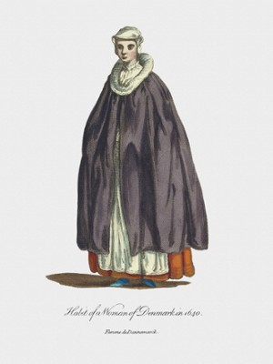 Habit of a Woman of Denmark in 1640 - Classic Black & White Print On A Wall