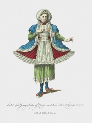 Habit of a Young Lady of Naxis in 1700 - Classic Black & White Print