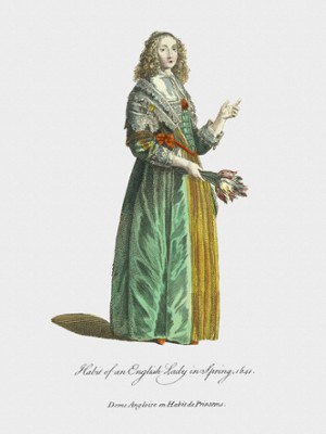 Habit of an English Lady in Spring of 1641 - Classic Black & White Print