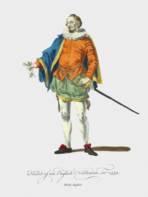 Habit of an English Nobleman in 1559 - Classic Black & White Print