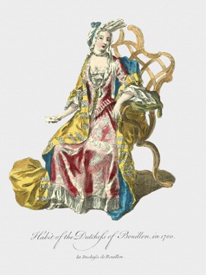 Habit of the Dutchess of Bouillon in 1700 - Classic Black & White Print