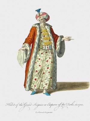 Habit of the Emperor of the Turks in 1700 - Classic Black & White Print