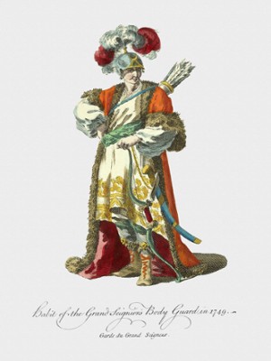 Habit of the Grand Seignor's Body Guard in 1749 - Classic Black & White Print