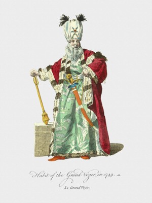 Habit of the Grand Vizier in 1749 - Classic Black & White Print On A Wall