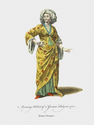 Morning Habit of a Grecian Lady in 1700 - Classic Black & White Print
